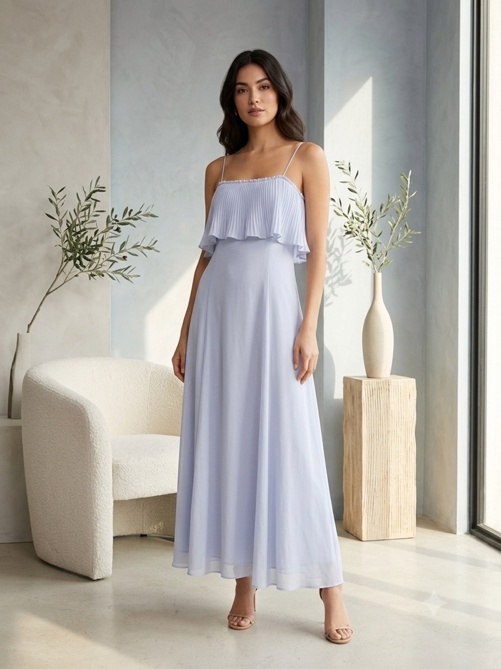 Club Monaco Pleated Maxi Dress Purple Size 6 Spaghetti Strap